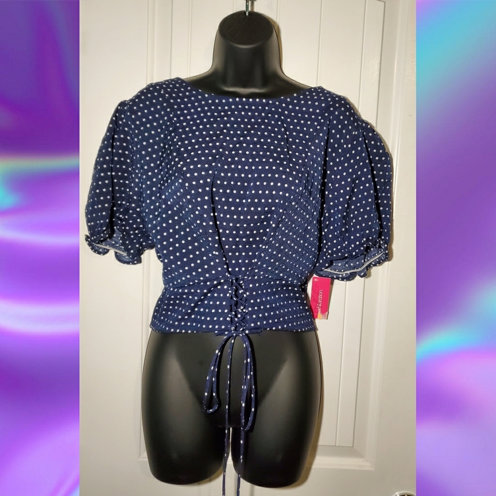 Navy blue polka dot crop top